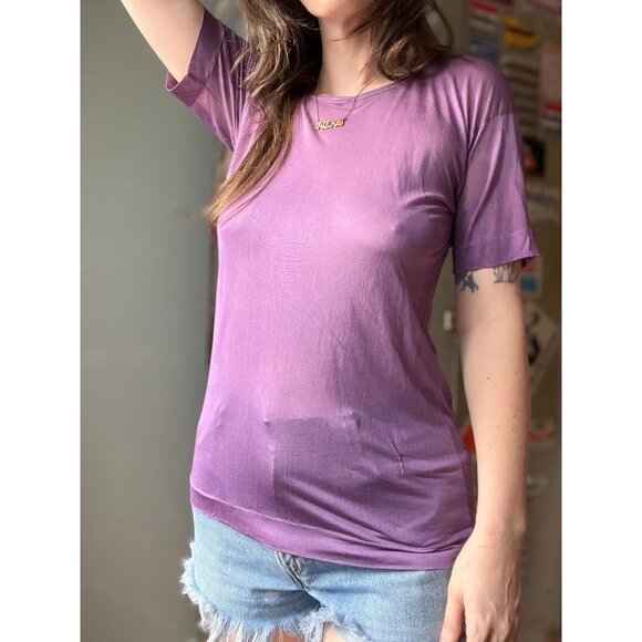 Vintage 90s Hand-Dyed Silk Tee | Purple Gray Grunge Wash | Soft Boxy Fit | S - Picture 2 of 10